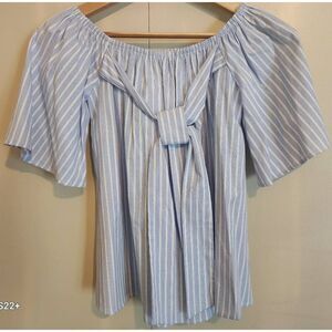 +13 Carole Christian blue n white stripe  blouse with front tie NWT